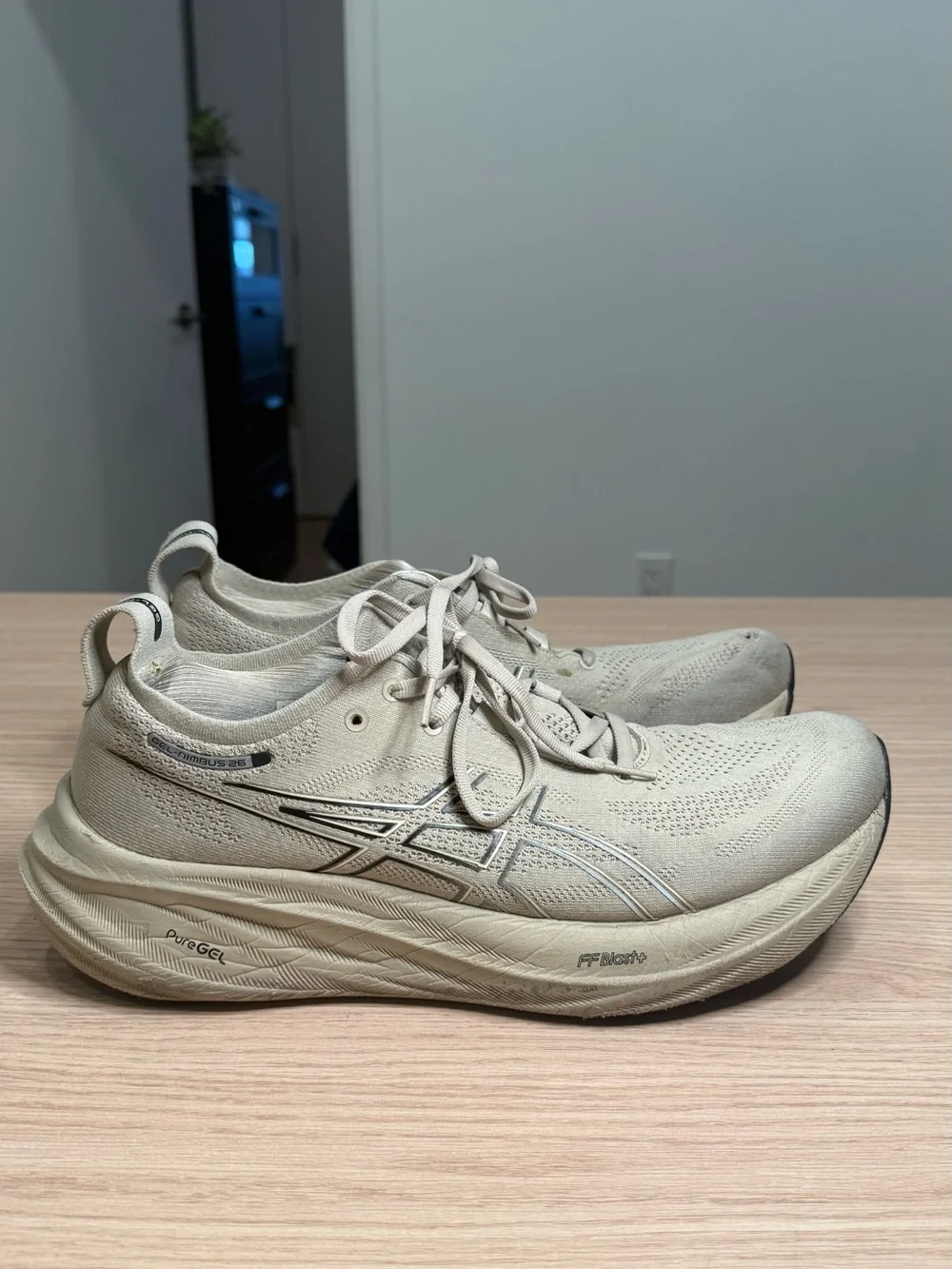 Asics Gel Nimbus 26 Beige Running Shoes
